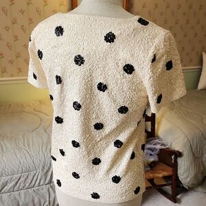 J. Crew Cream and Black Polka Dot Short Sleeve Top